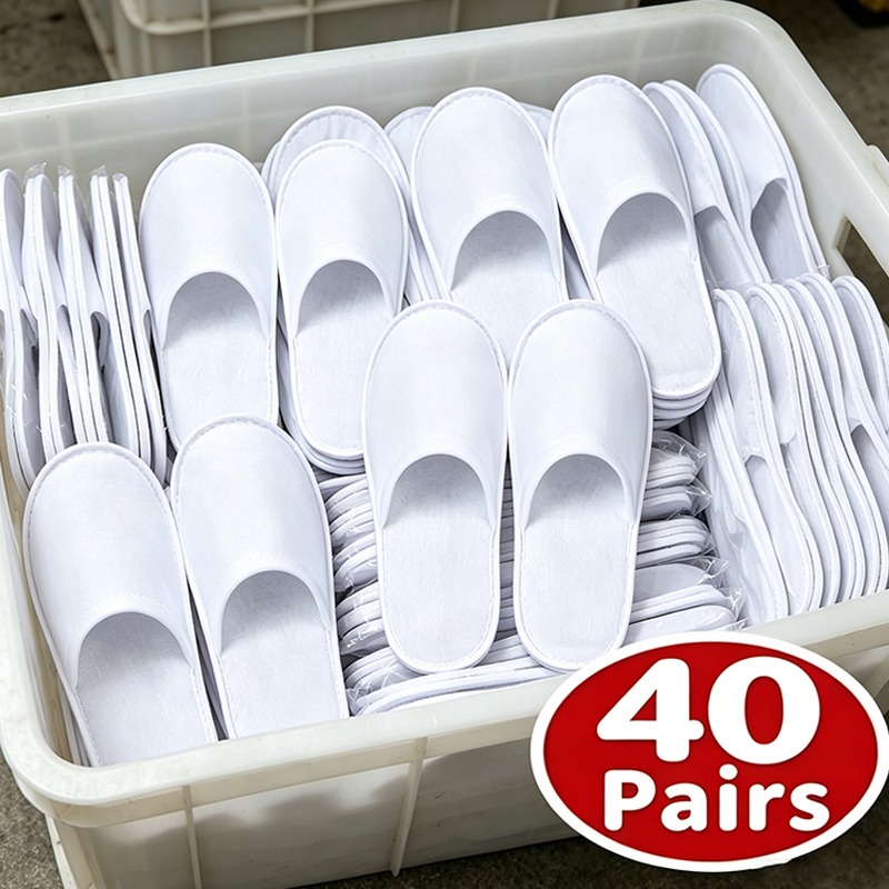 Men'S Shoes Non Slip - 40 ペア 2026 ホワイトホテルスリッパユニセックス使い捨てスリッパホームゲスト用ノンスリップバスルームスパスリッパ靴男性女性用