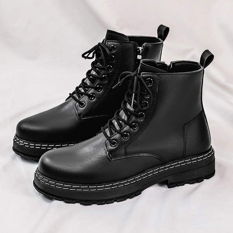 Men Shoes Classic - メンズ4シーズン対応ブラックパテントレザーバイクブーツ - クラシックブリティッシュスタイルアウトドアライディング＆ハイキングブーツ