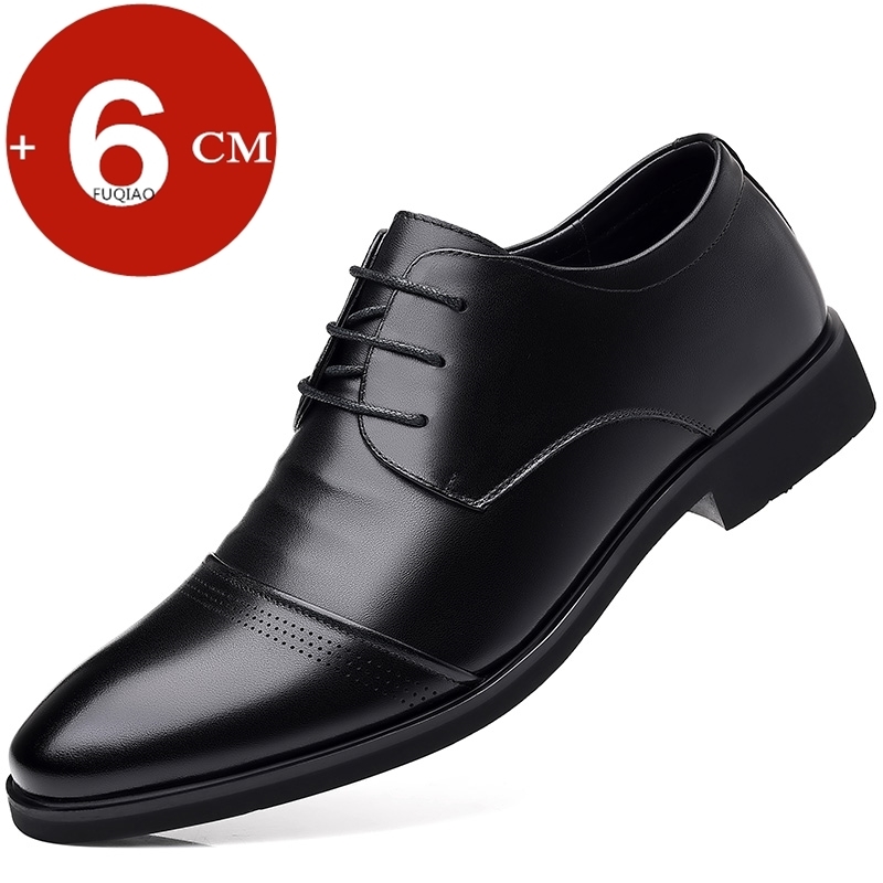 Men Shoes H&M - 牛革フラット/6 センチメートル男性フォーマルエレベーターシューズ結婚式ビジネス身長増加リフト靴目に見えないヒールファッションカジュアル
