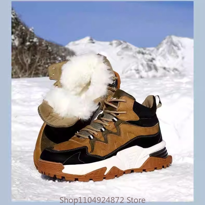 Men'S Shoes Cole Haan - 冬用暖かいウールコットンシューズ メンズスノーブーツ ファー厚プラッシュ カジュアル厚底 スポーツハイカットブーツ 男性用アウトドアスニーカー