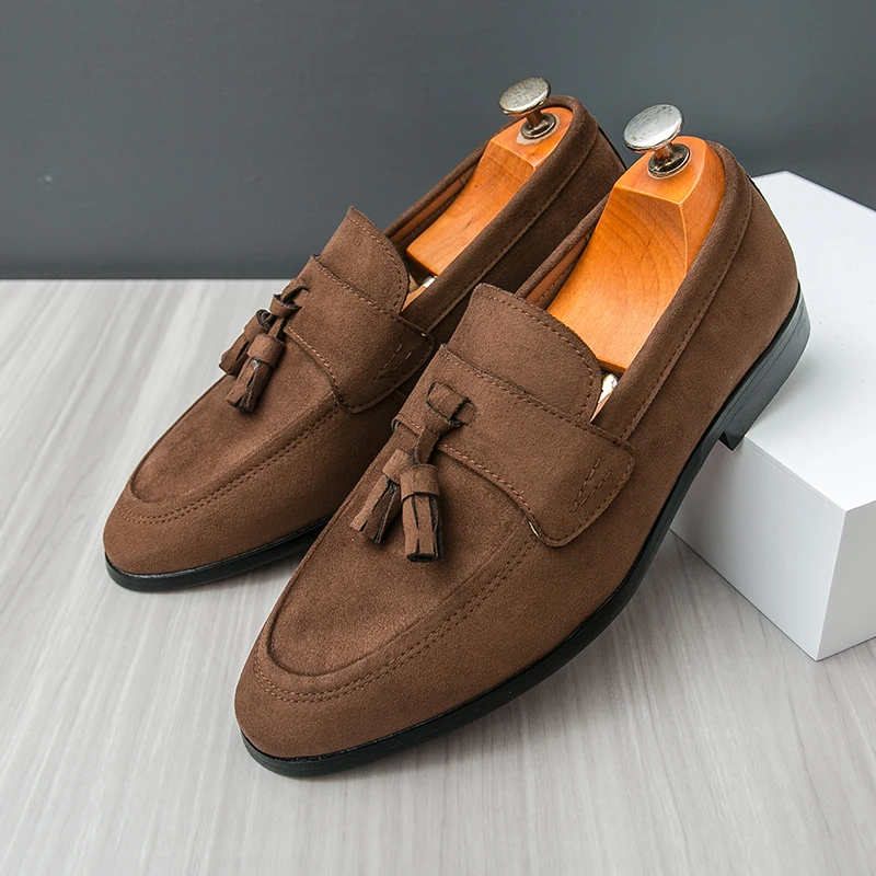 Men Shoes H&M - メンズタッセルローファー快適なスエードの靴男性革ローヒール結婚式モカシン英国スタイルノンスリップレトロドライビングシューズ