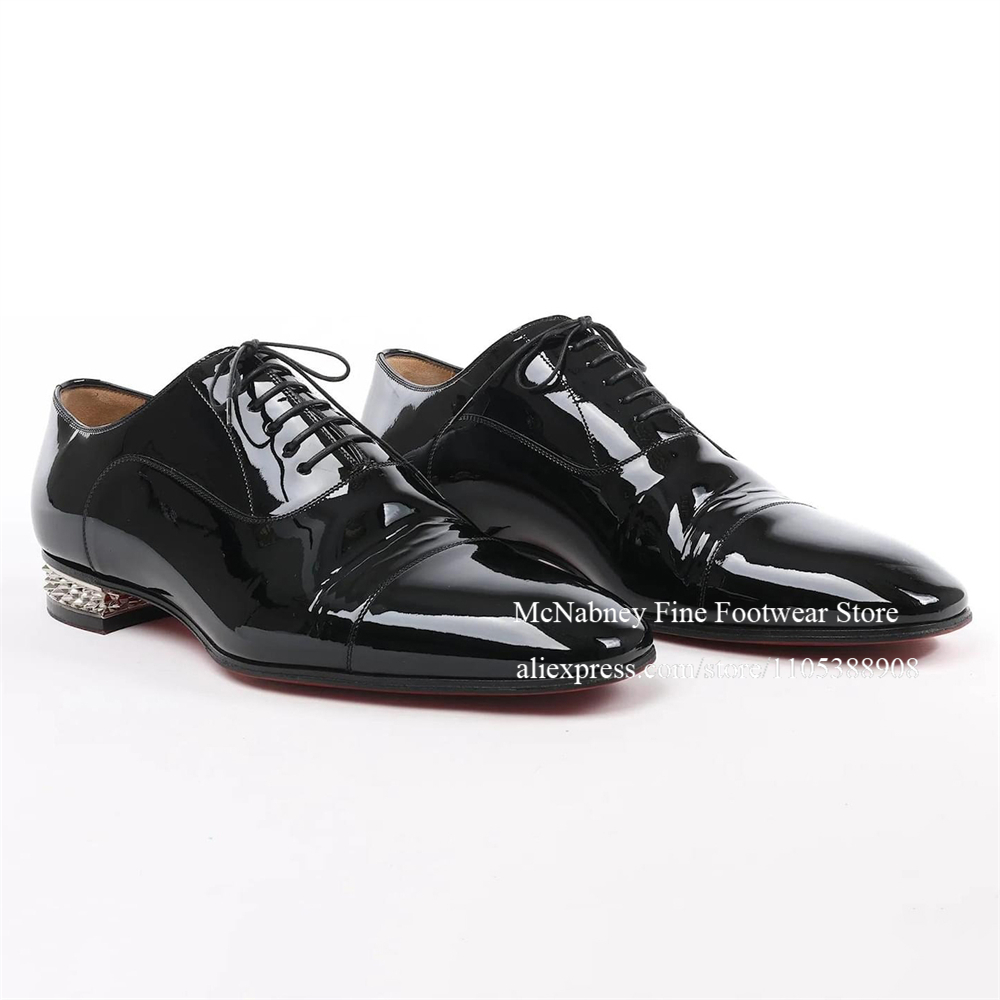 Men Shoes H&M - パテントレザー オックスフォードシューズ ブラック レースアップ キャップトゥ メタリック