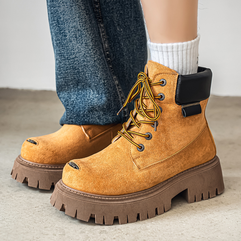 Men Shoes Classic - クラシックハイトップブーツアウトドアレザーメンズカジュアルアンクルブーツデザイナープラットフォームワークブーツワイドトゥオートバイブーツザパティラス