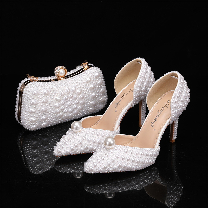 Men Shoes H&M - 女性用バッグと靴のセット パールウェディングシューズ ホワイトベージュ ハイヒール エレガントラグジュアリーデザイナーパーティーシューズ 2025
