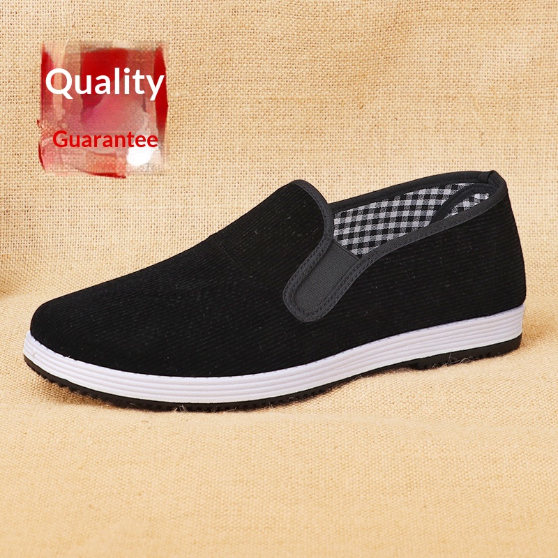 Men Shoes Black - 老北京の男女兼用シューズは通気性があり、快適でカジュアル、運転や仕事に適した、スリップオンタイプの黒い布製靴です。