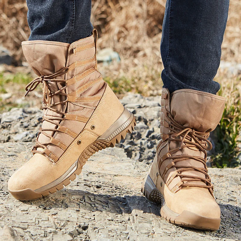 Men Shoes Eu To Us - ホットタクティカルEU 38-46ハイチューブデザートブーツ春用耐摩耗防水アウトドアハイキングシューズ女性用釣り狩猟スニーカー男性用