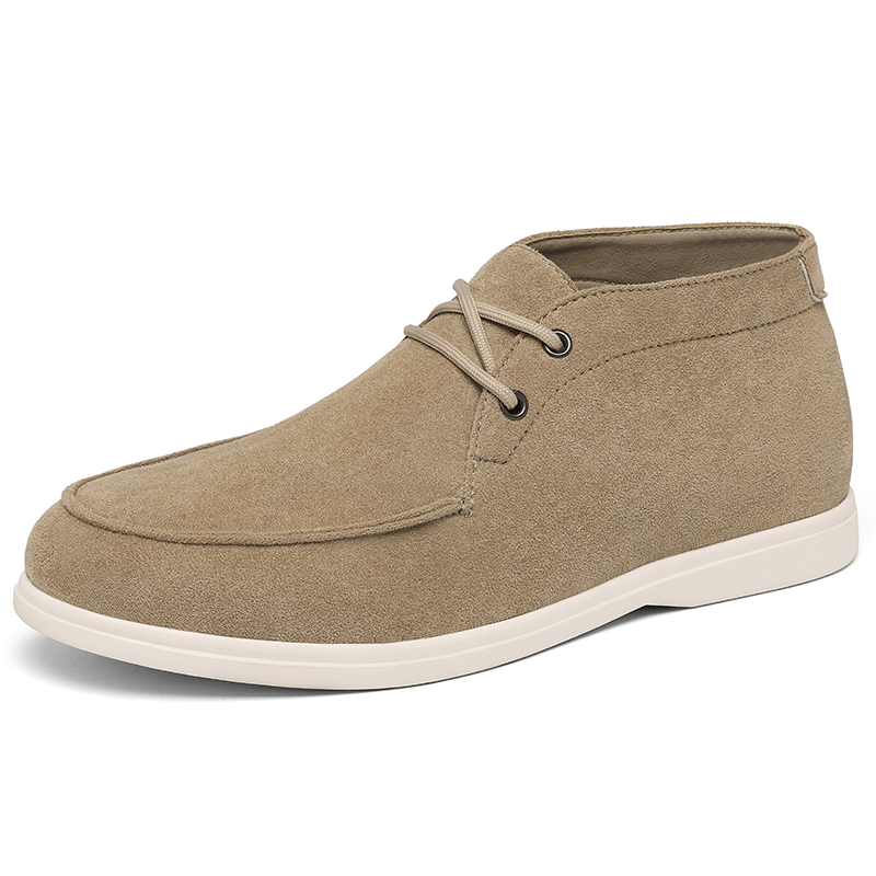 Men Shoes Classic - クラシックな英国スタイルのスエードレザーチャッカブーツ（メンズ）、白いソールのカジュアルアンクルブーツ、ブラックとカーキ