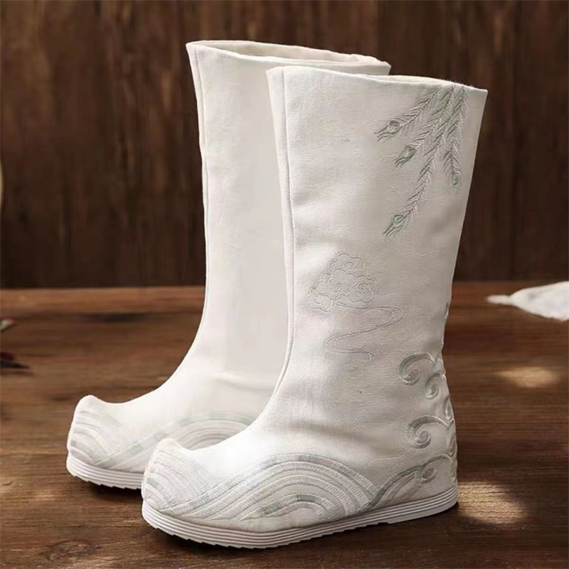Men Shoes White Colour - 男性と女性のための伝統的な漢服の衣装の靴,白い靴,黒,刺繍されたロングブーツ,厚い底,Wuxiaコスプレモデル
