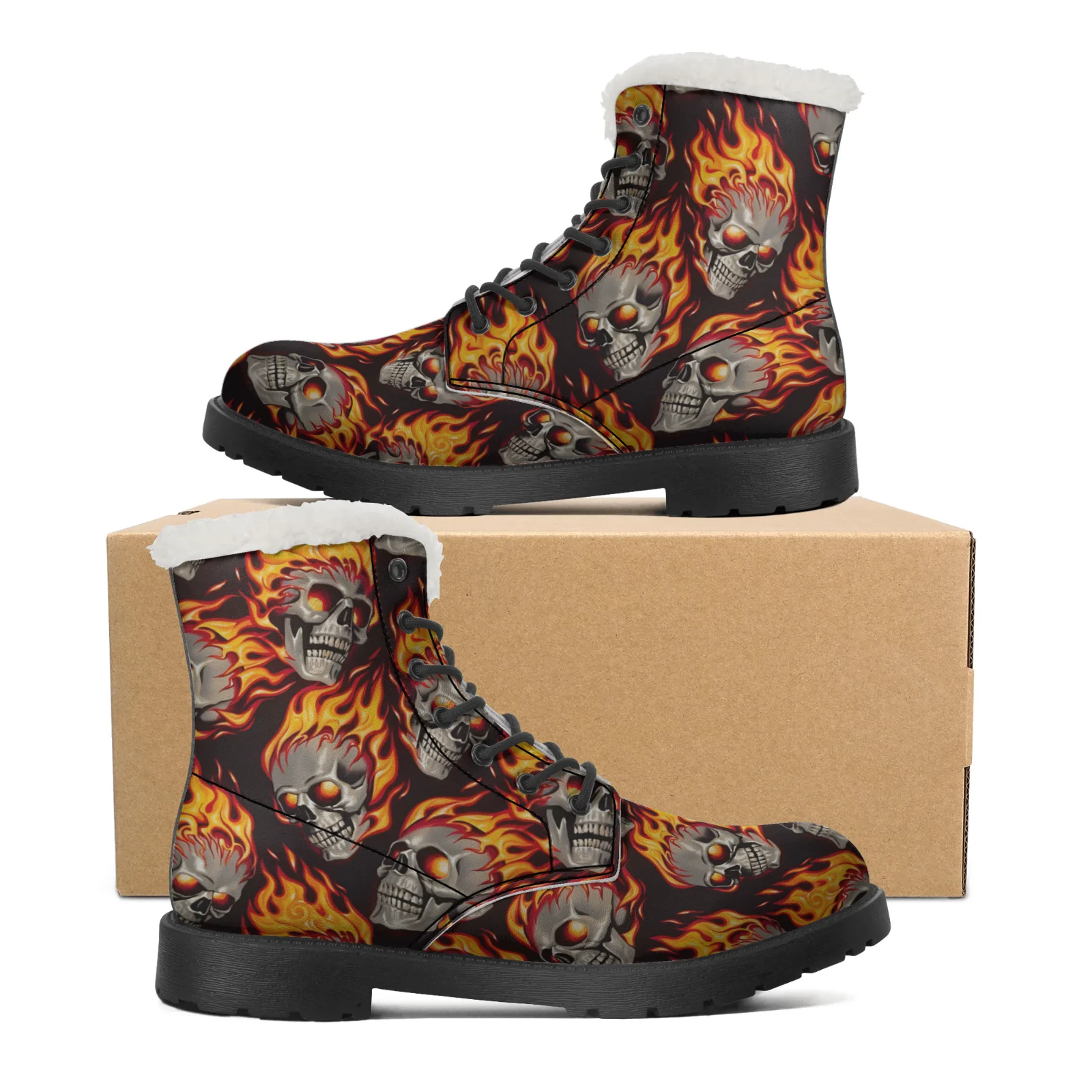 Men Shoes Eu To Us - ファイアースカルパターンスノーブーツ男性と女性用ティーンエイジャーシューズカジュアルブーツ軽くて暖かいカップルスノーブーツサイズEU 35-48