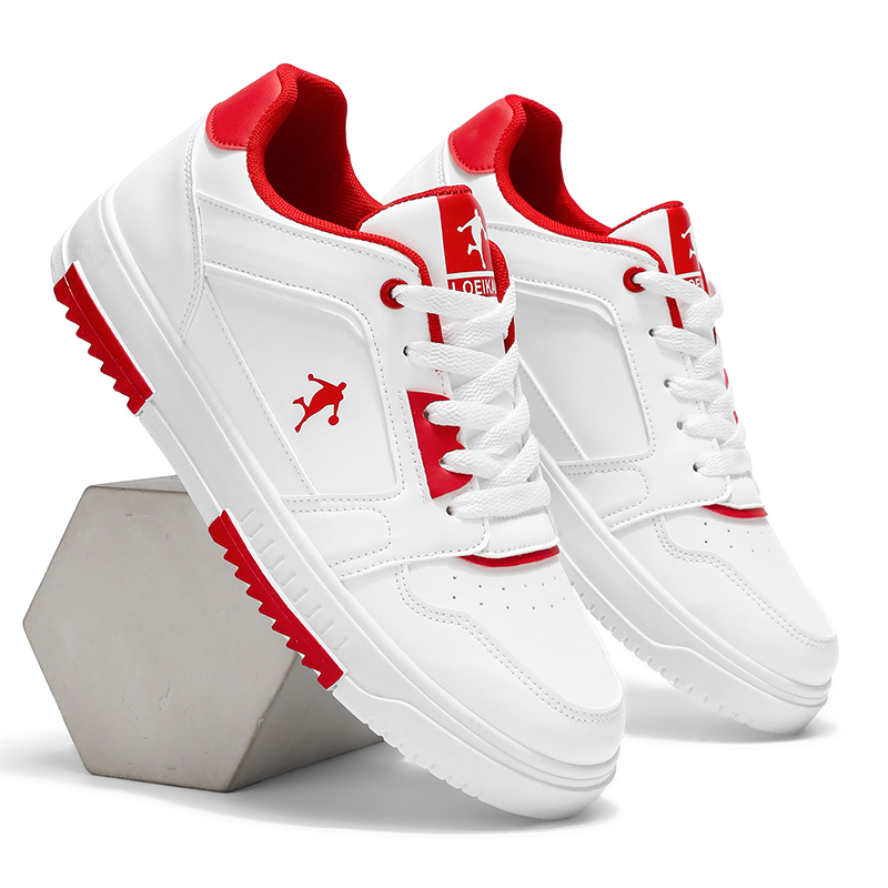 Men Shoes Must Have - 最先端のメンズカジュアルスニーカー - クリーンなライン、コントラストのある赤いトリム、スニーカーヘッズやスタイルにこだわるバイヤー必見