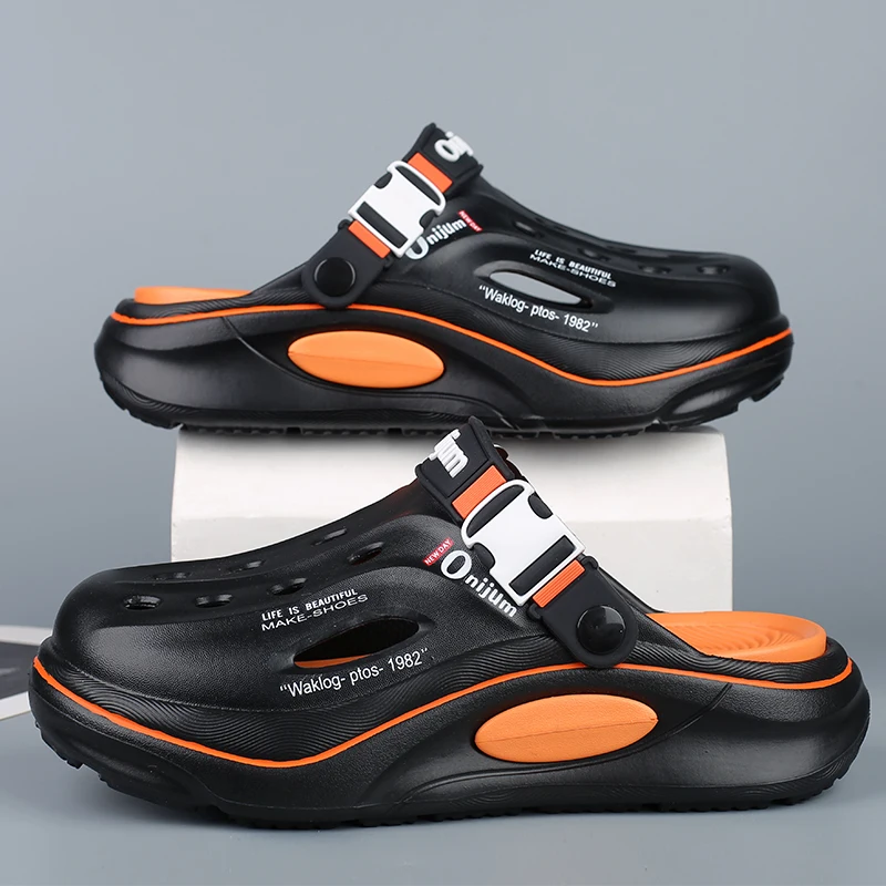 Men Shoes Classic - ニュークラシック夏下駄男性スリッパ通気性ガーデンシューズ EVA 屋外快適ビーチスライドホームサンダル滑り止めスリッパ