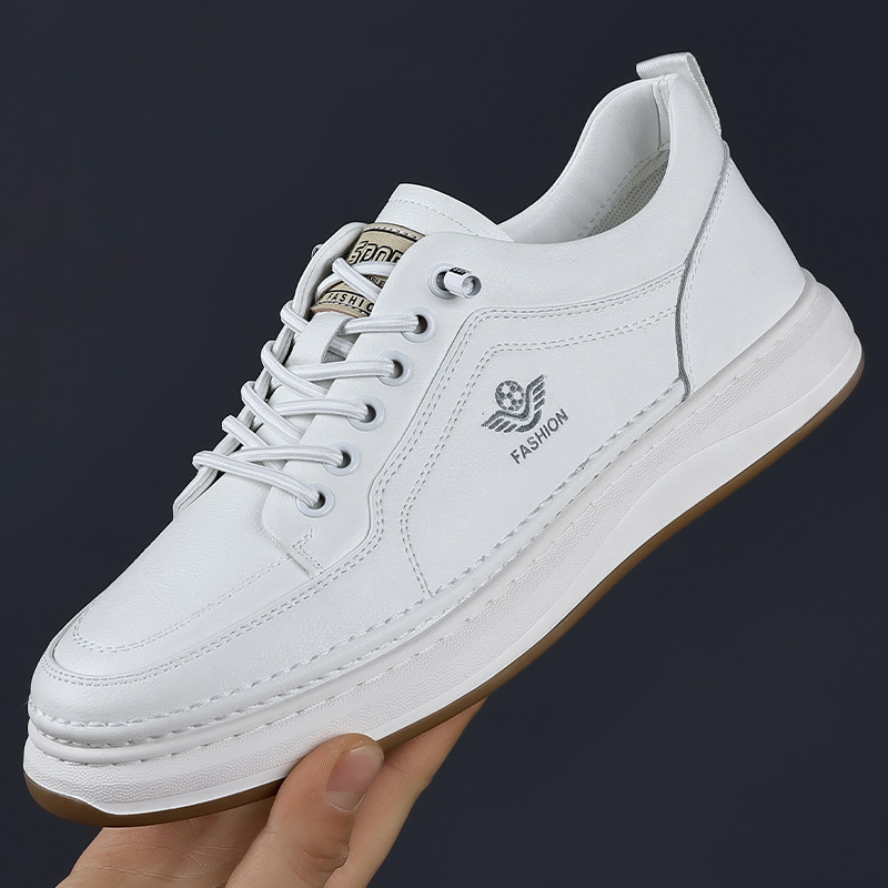 Men Shoes White Colour - 春秋の牛革スニーカー男性用ソリッドカラーファッションデザイナーカジュアル白靴男性高品質ボードシューズ男