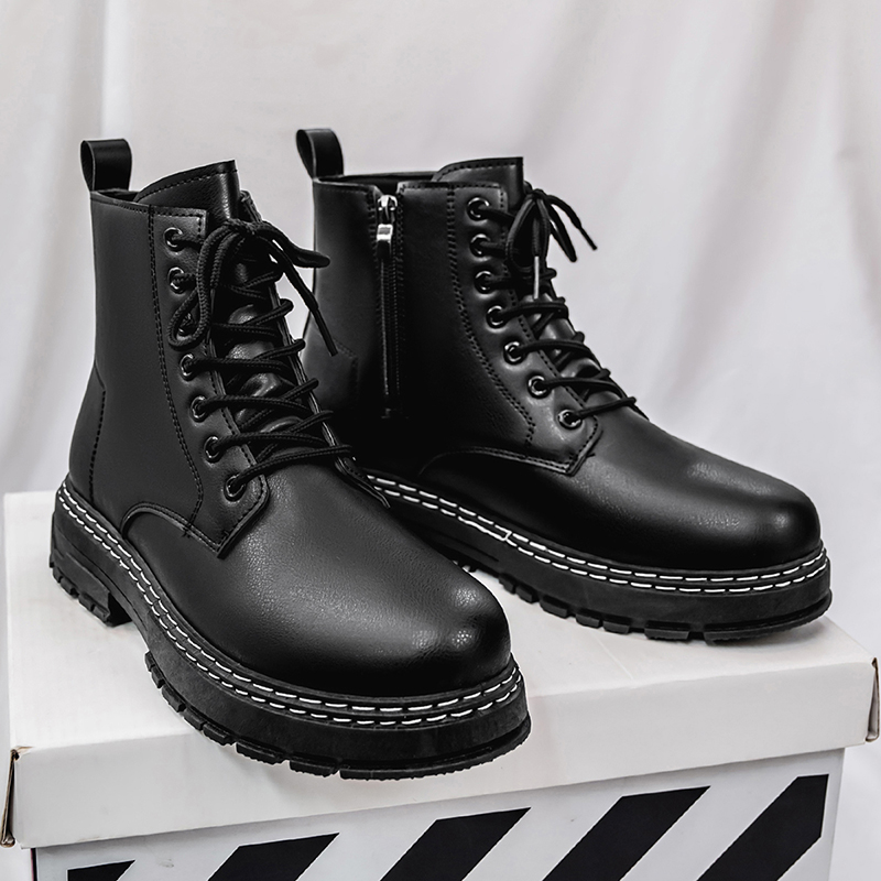 メンズ4シーズン対応ブラックパテントレザーバイクブーツ -  - Men Shoes Classic のレビューと価格