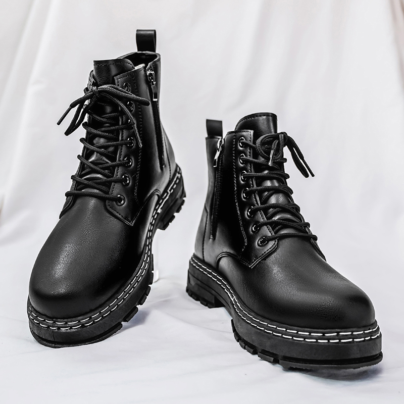 メンズ4シーズン対応ブラックパテントレザーバイクブーツ -  - Men Shoes Classic のレビューと価格
