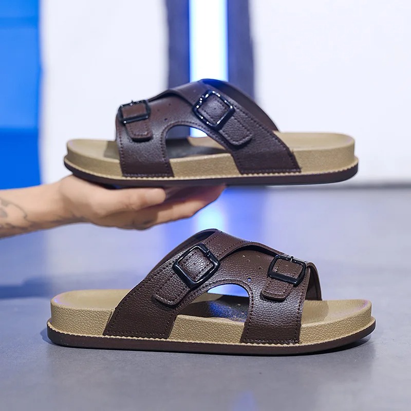 新しい男性用スリッパ高品質レザースリッパファッションカジュア - Flip Flop Beach Men のレビューと価格