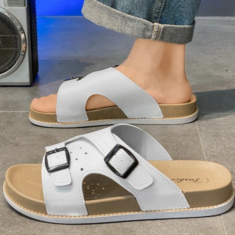 新しい男性用スリッパ高品質レザースリッパファッションカジュア - Flip Flop Beach Men のレビューと価格