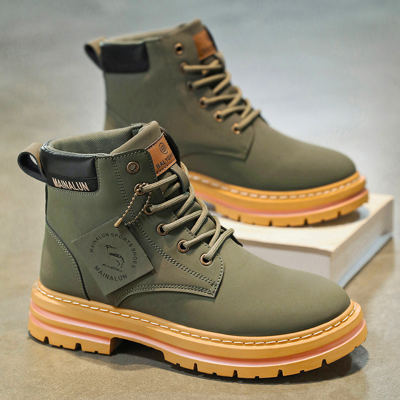 クラシックメンズハイカットブーツ高品質イエローレザーブーツフ - Men Shoes Classic のレビューと価格