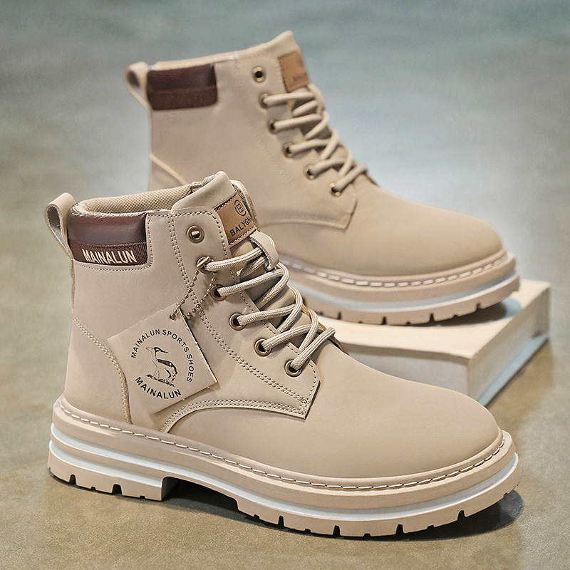 クラシックメンズハイカットブーツ高品質イエローレザーブーツフ - Men Shoes Classic のレビューと価格
