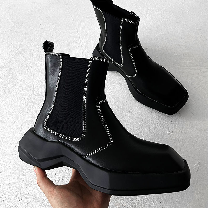 メンズファッションチェルシーブーツブランドデザイナースクエア - Men Shoes White Colour のレビューと価格