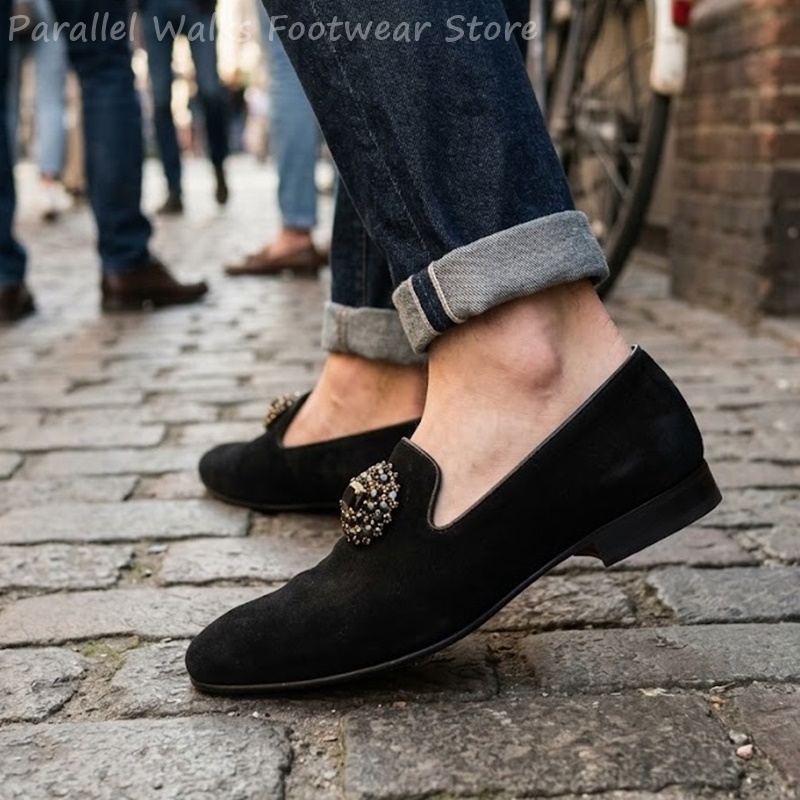 メンズスエードローファー ラインストーンクリスタル装飾 スリ - Men Shoes For Wedding のレビューと価格