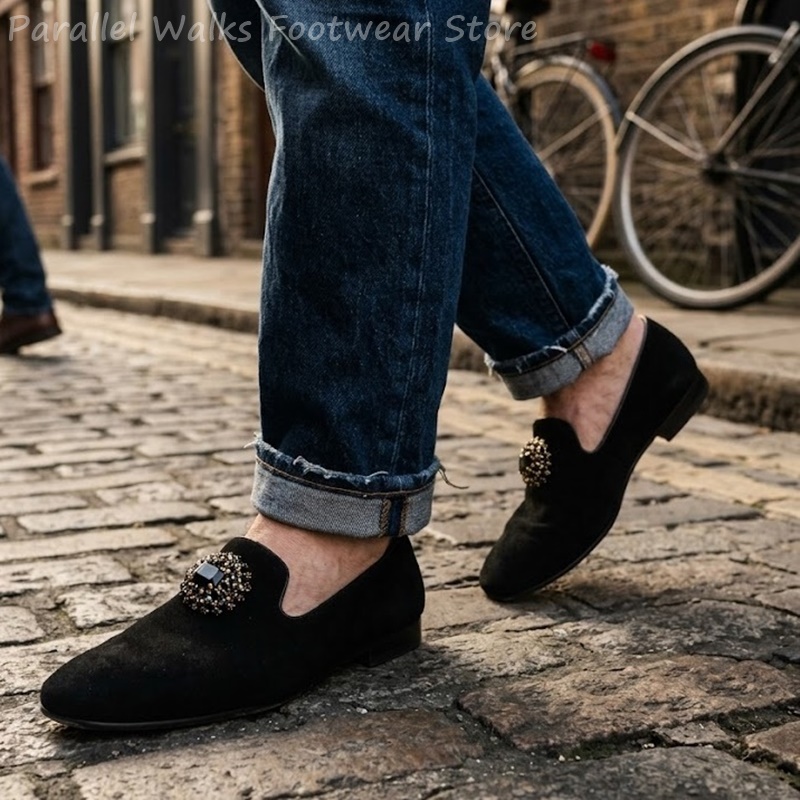 メンズスエードローファー ラインストーンクリスタル装飾 スリ - Men Shoes For Wedding のレビューと価格