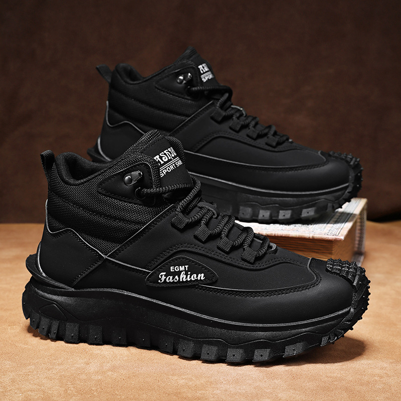 メンズ黒白ミッドトップハイキングブーツ防水レザー プラットフ - Men Shoes White Colour のレビューと価格