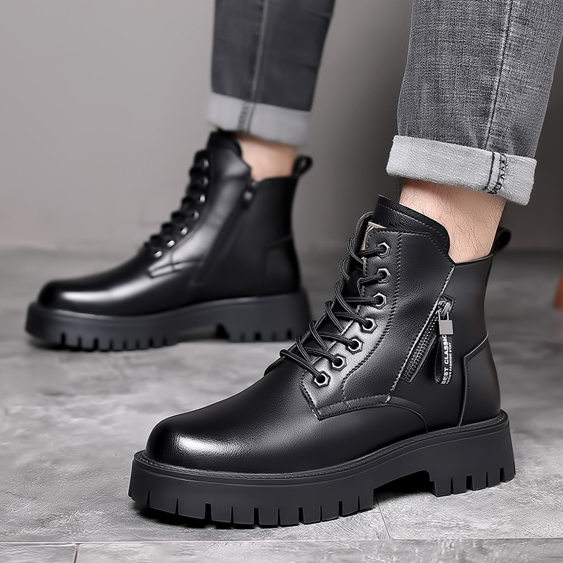 男性クラシック本革ブーツ秋冬防水暖かいプラットフォーム作業靴 - Men Shoes Classic のレビューと価格