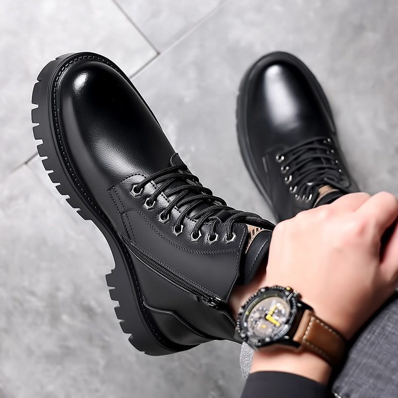 男性クラシック本革ブーツ秋冬防水暖かいプラットフォーム作業靴 - Men Shoes Classic のレビューと価格