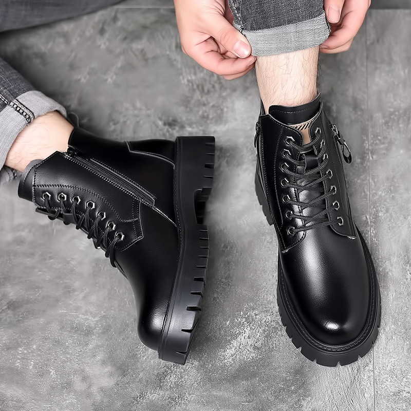 男性クラシック本革ブーツ秋冬防水暖かいプラットフォーム作業靴 - Men Shoes Classic のレビューと価格