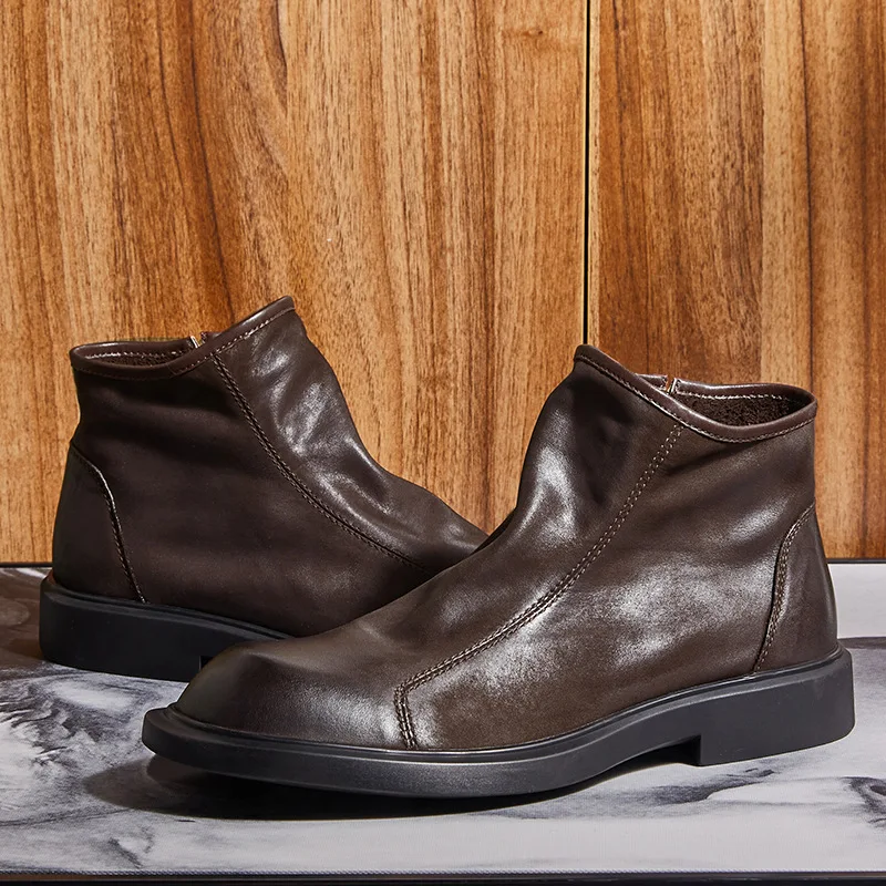 暖かいメンズ本革ブーツ レトロブリティッシュトレンド 高級ハ - Men Shoes For Wedding のレビューと価格