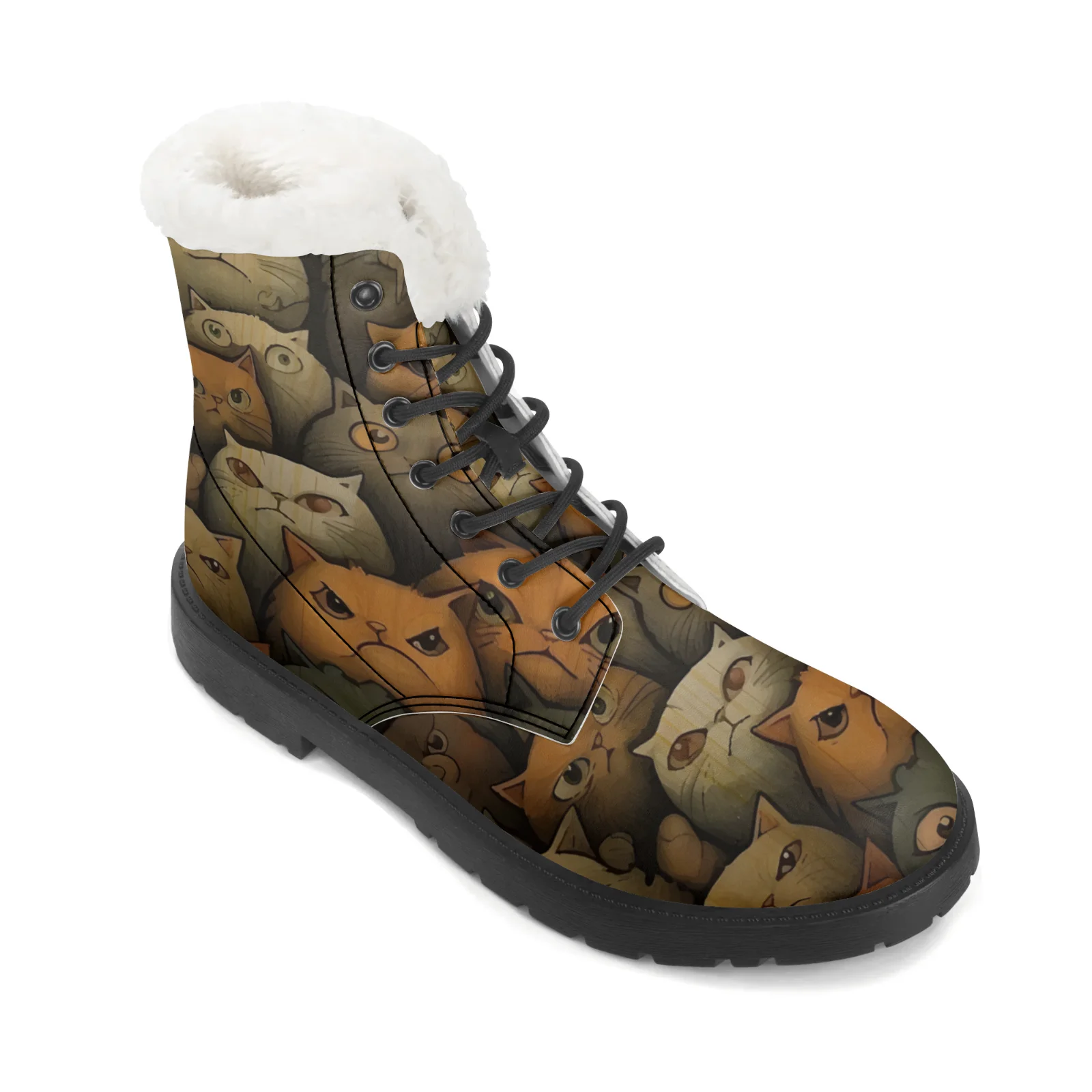 かわいい猫柄プリントのプラッシュスノーブーツ メンズ＆レディ - Men Shoes Eu To Us のレビューと価格
