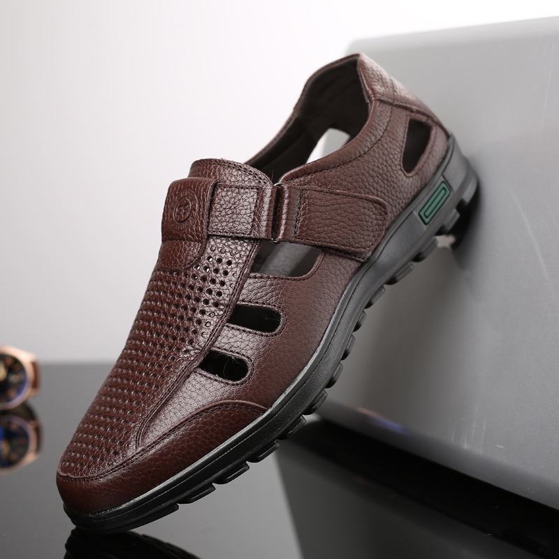 メンズ本革サンダル男性夏中空通気性革靴メンズカジュアルソフト - Men Shoes Eu To Us のレビューと価格