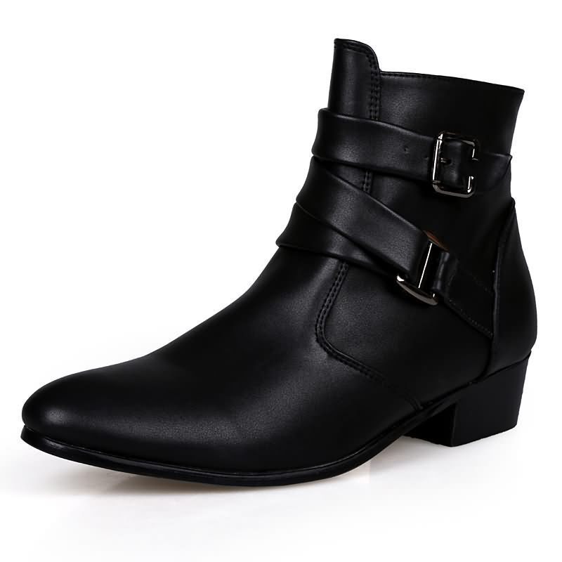 高級メンズブーツレザーチェルシーブーツハイトップバックルスト - Men Shoes White Colour のレビューと価格