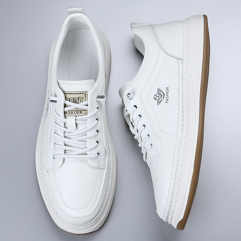 春秋の牛革スニーカー男性用ソリッドカラーファッションデザイナ - Men Shoes White Colour のレビューと価格