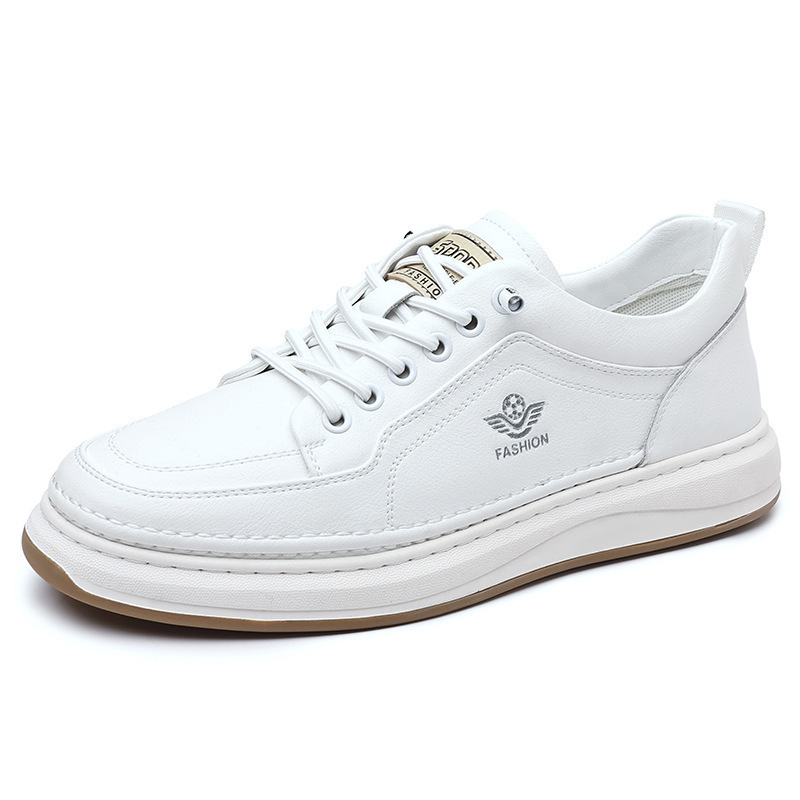 春秋の牛革スニーカー男性用ソリッドカラーファッションデザイナ - Men Shoes White Colour のレビューと価格