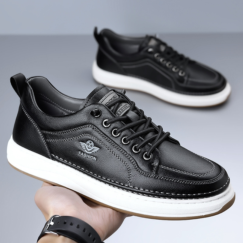 春秋の牛革スニーカー男性用ソリッドカラーファッションデザイナ - Men Shoes White Colour のレビューと価格