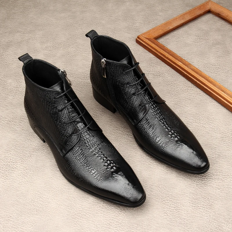 高級メンズ本革ブーツ クロコダイル柄 ハンドメイド 高品質  - Men Shoes For Wedding のレビューと価格