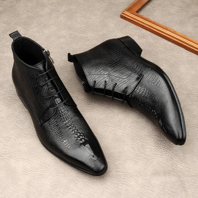 高級メンズ本革ブーツ クロコダイル柄 ハンドメイド 高品質  - Men Shoes For Wedding のレビューと価格